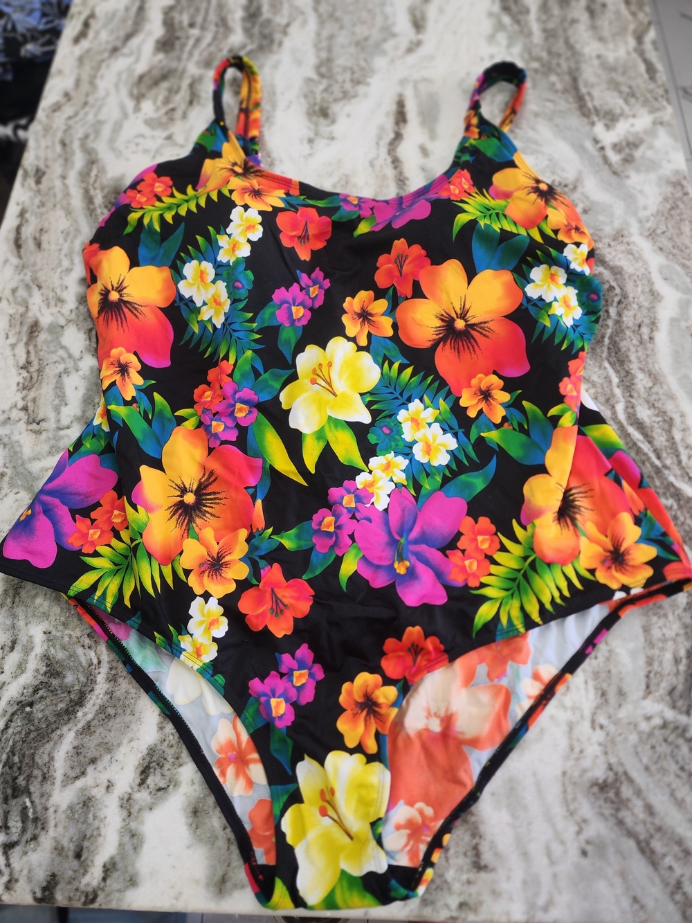 Tropical Floral One-Piece Swimsuit in Black